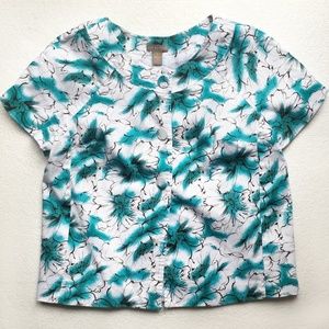 Kim Rogers Large Green White Floral Blouse